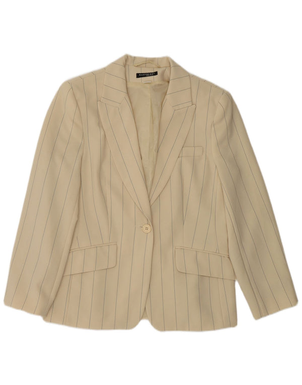 Veste Blazer 1 Bouton Femme Framboise UK 12 Polyester Rayé Beige Moyen