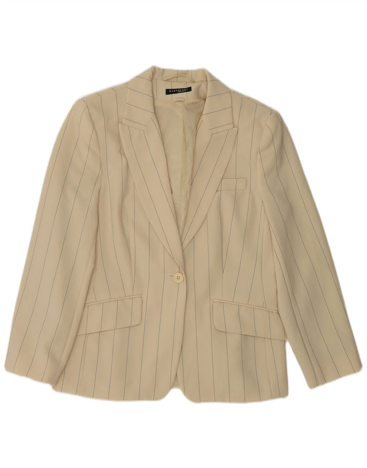 Veste Blazer 1 Bouton Femme Framboise UK 12 Polyester Rayé Beige Moyen
