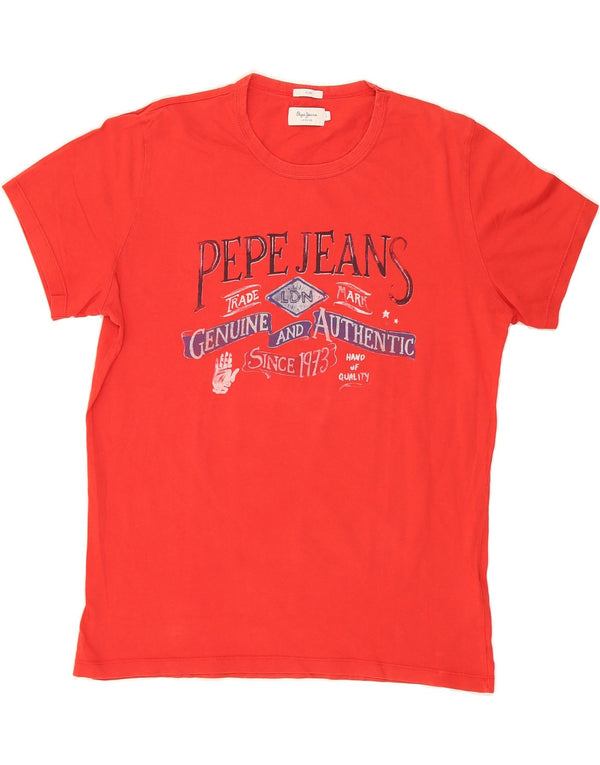 PEPE JEANS Mens Slim Fit Graphic T-Shirt Top Large Red Cotton