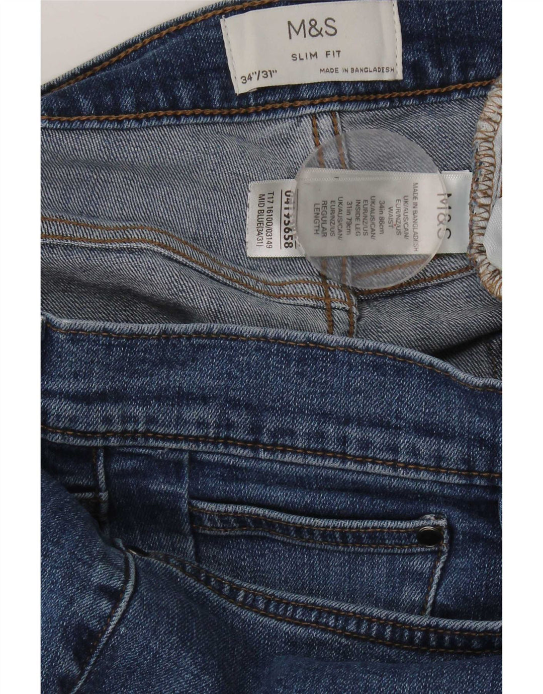 Marks & Spencer Jean Slim Homme W34 L31 Bleu Coton