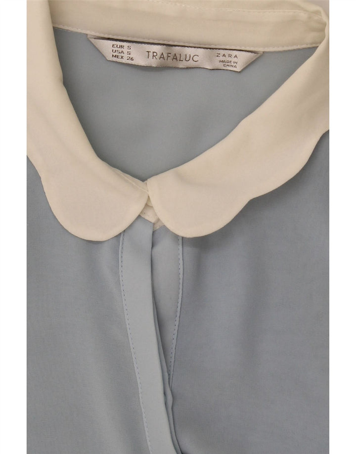 Zara Chemise Chemisier Femme UK 10 Petit Bleu Colorblock