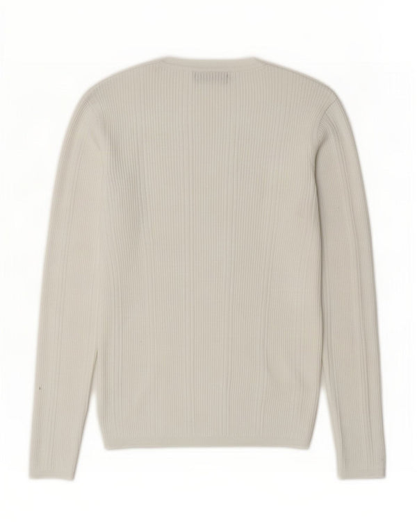 Marks & Spencer Pull col en V pour femme UK 10 Petite viscose blanche