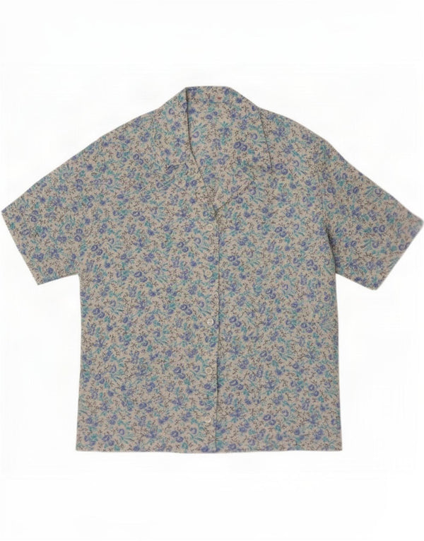 vintage Femme Chemise à manches courtes Blouse UK 12 Moyen Bleu Floral