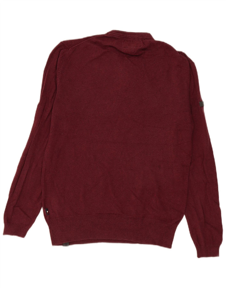 Superdry Pull à col boutonné pour homme Petit en coton bordeaux