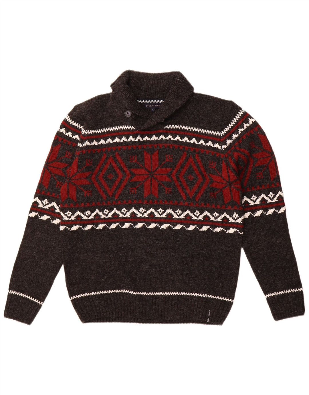 vintage Homme Col Châle Pull Pull Gris Moyen Fair Isle