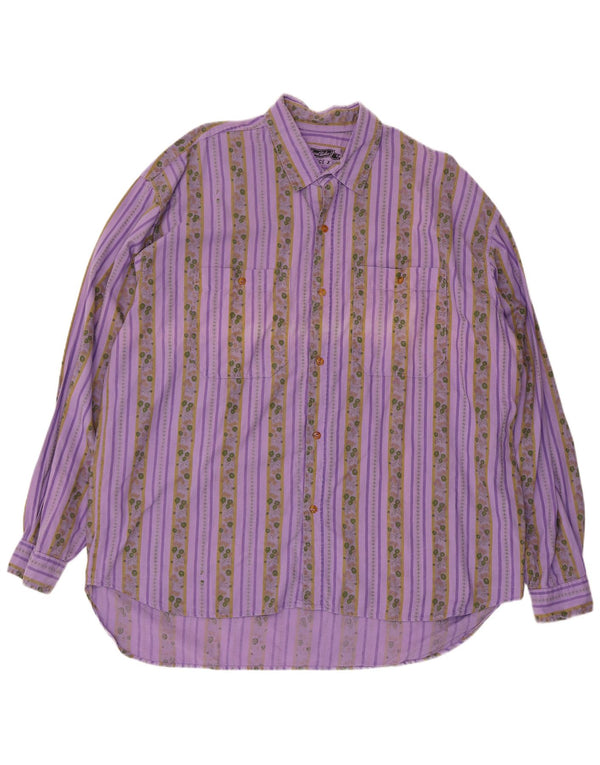 vintage Mens Regular Fit Chemise XL Violet Rayé Coton