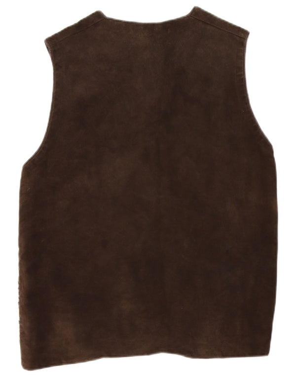 vintage Mens Cardigan sans manches Pull Petit Marron Rayé