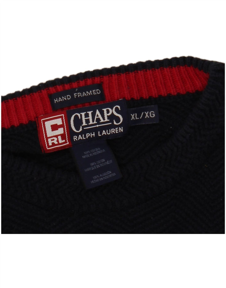 CHAPS RALPH LAUREN Pull col bateau pour homme XL Bleu marine à chevrons
