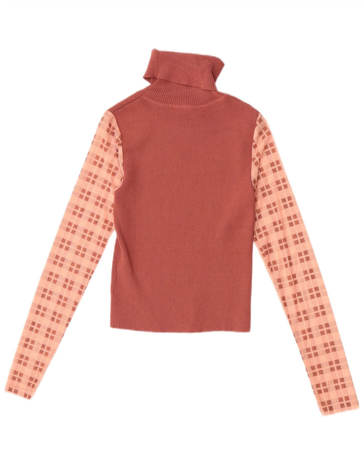 Zara Womens Crop Top Manches Longues UK 12 Nylon Colorblock Marron Moyen