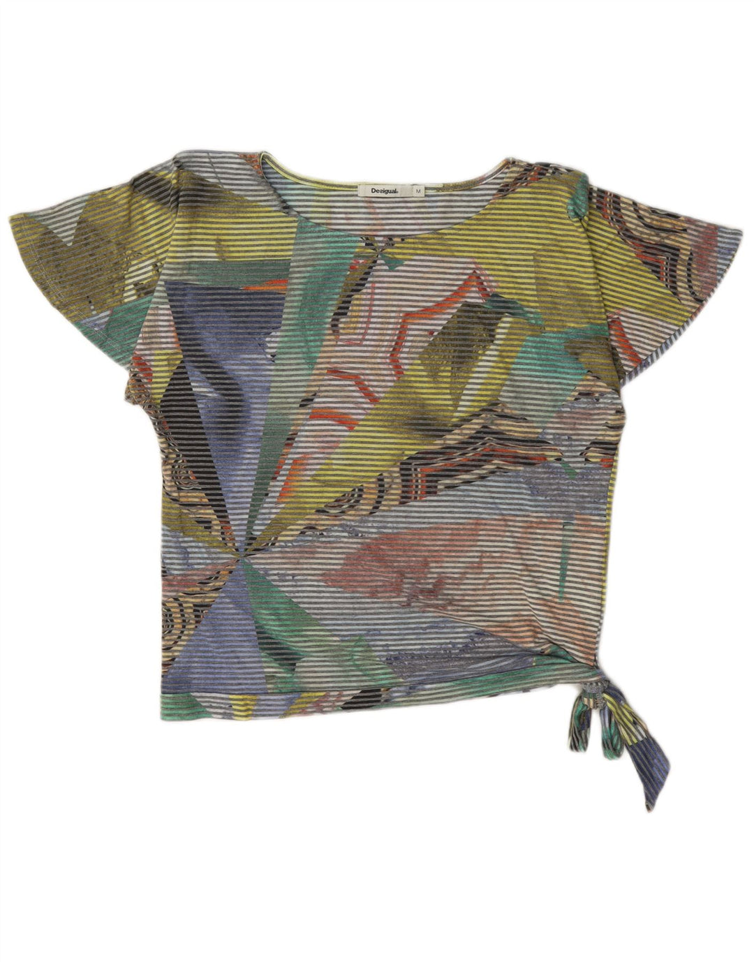 Desigual Womens Crop Blouse Top UK 14 Medium Multicolore Pinstripe