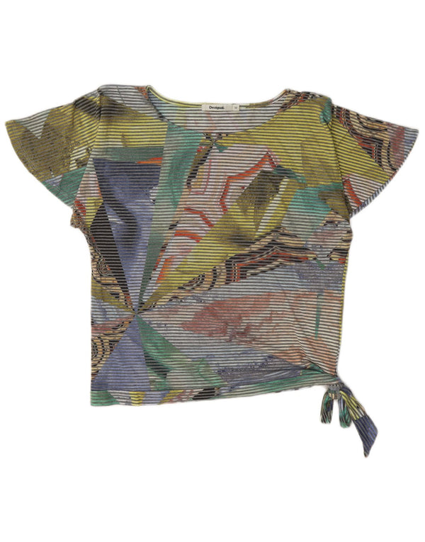 Desigual Womens Crop Blouse Top UK 14 Medium Multicolore Pinstripe