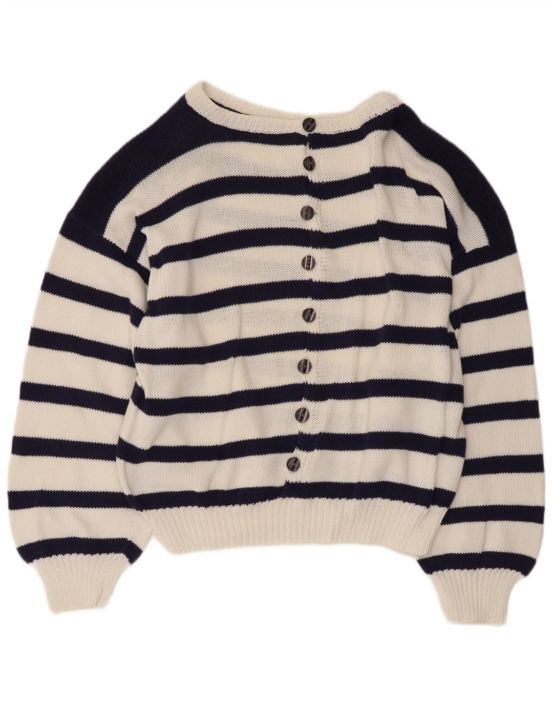 VINTAGE Femme Col Bateau Pull Pull UK 14 Grand Bleu Marine Nautique