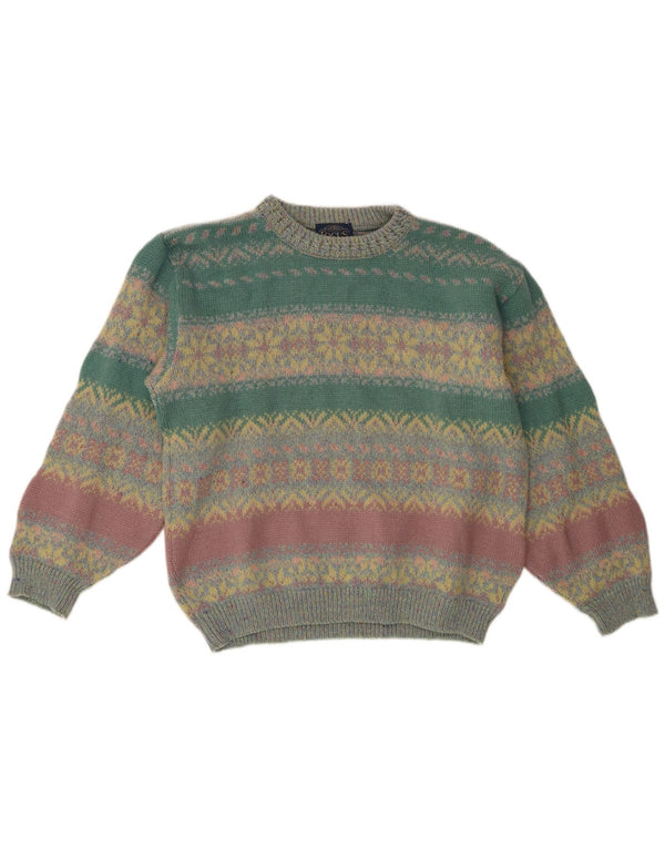 vintage Womens Boat Neck Jumper Sweater UK 14 Grand Multicolore Fair Isle