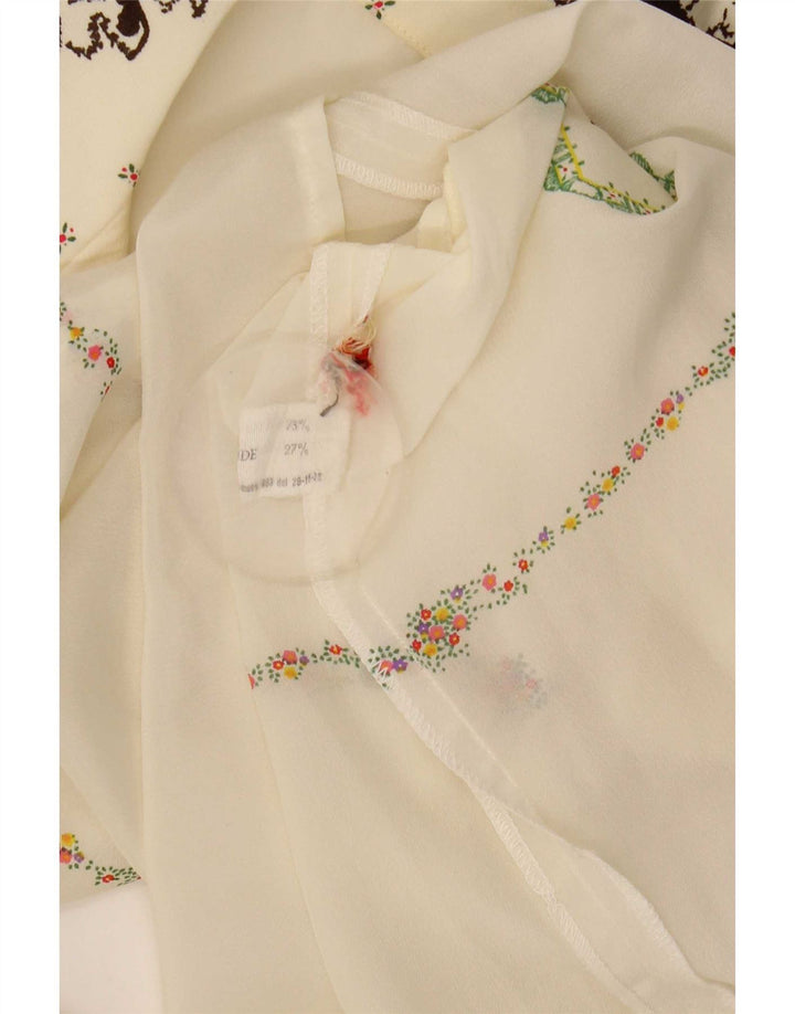 vintage Femmes Voir à travers la chemise Blouse IT 44 Moyen Off White Floral