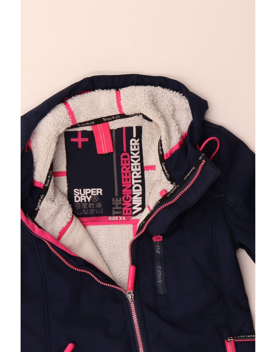 Superdry Veste coupe-vent à capuche pour femme UK 6 XS Bleu marine Polyester