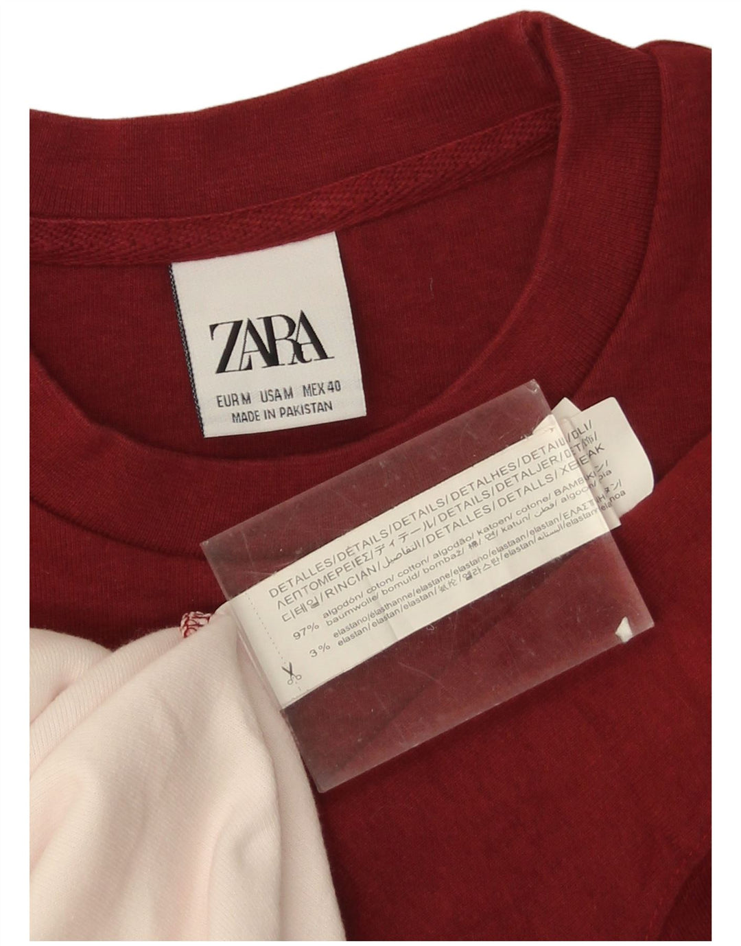 Zara Sweat-shirt pour homme en coton color block bordeaux moyen