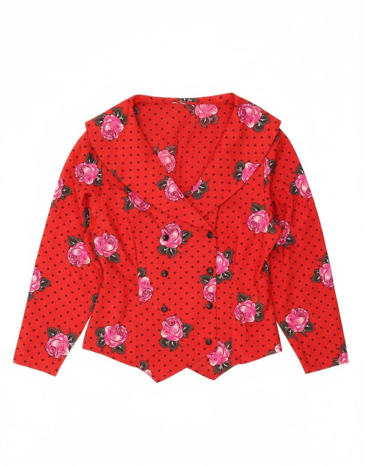 Chemisier chemise femme vintage UK 14 Polyester floral rouge moyen