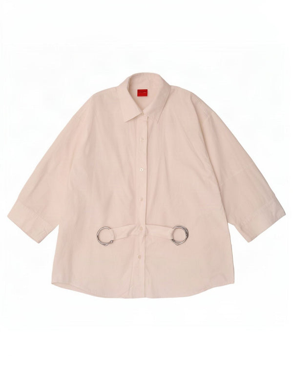 Hugo Boss Chemise surdimensionnée à manches 3/4 pour femme UK 6 XS Coton blanc