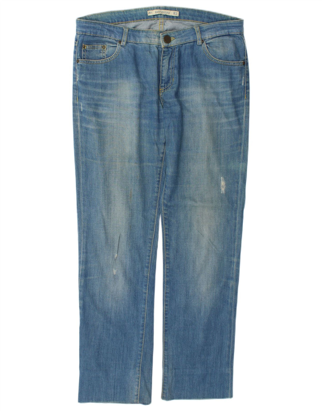 Zara Jean droit vieilli pour femme EU 40 Medium W30 L29 Bleu Coton