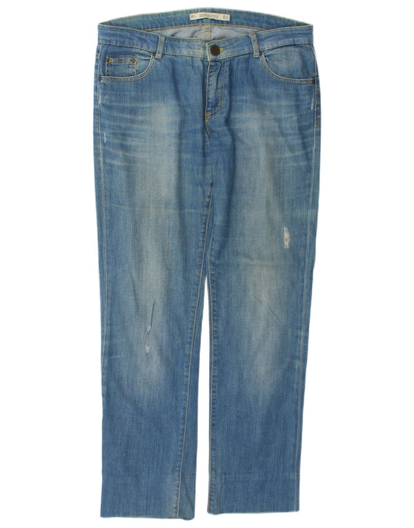 Zara Jean droit vieilli pour femme EU 40 Medium W30 L29 Bleu Coton