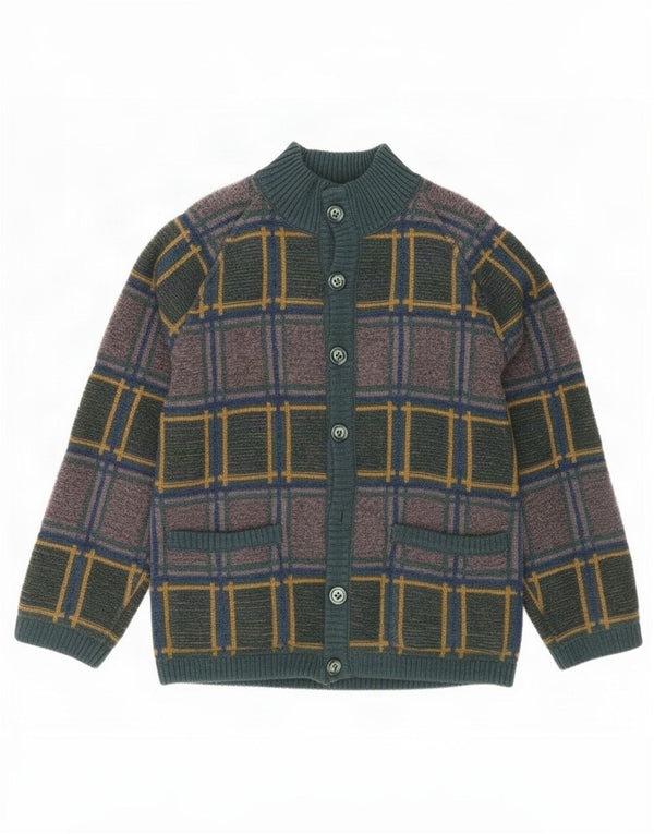 vintage Mens Réversible Cardigan Pull Moyen Vert Check Mohair
