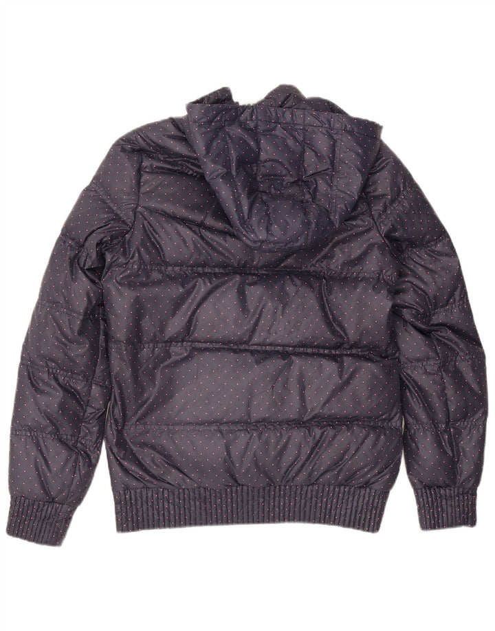Adidas Veste matelassée à capuche pour femme UK 12 Bleu marine moyen à pois en polyester