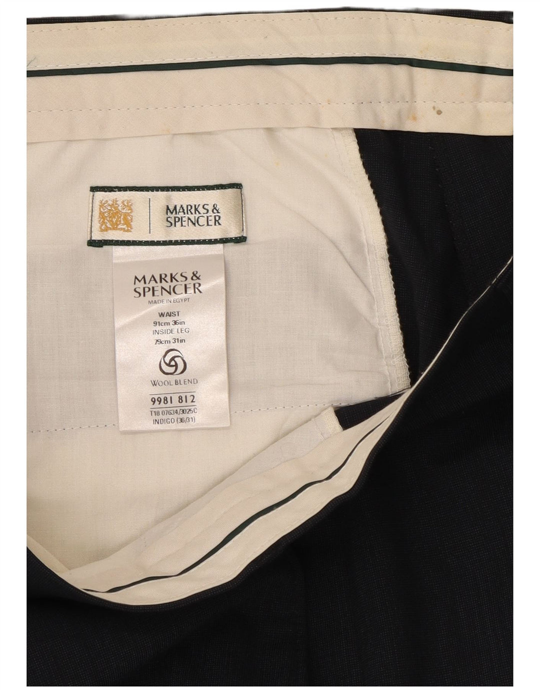 Marks & Spencer Pantalon de costume pour homme W36 L31 Bleu marine Polyester