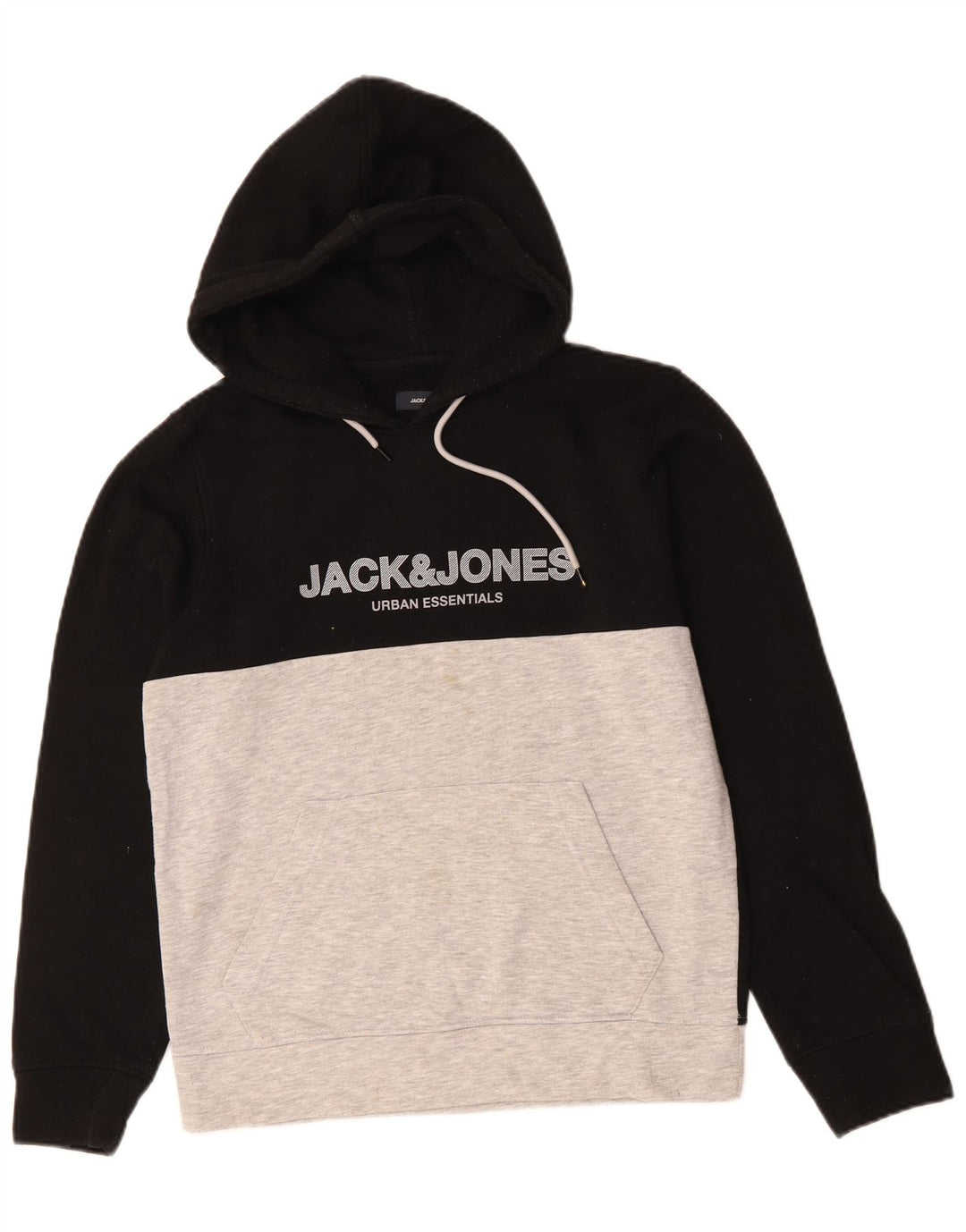 JACK & JONES Pull à capuche graphique pour hommes, petit, en coton color block noir