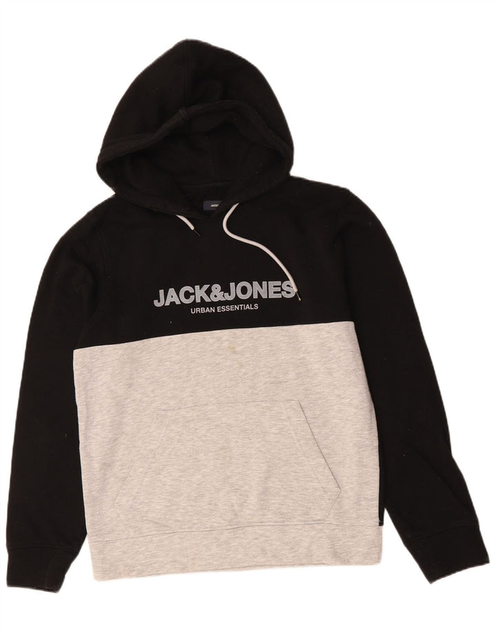 JACK & JONES Pull à capuche graphique pour hommes, petit, en coton color block noir