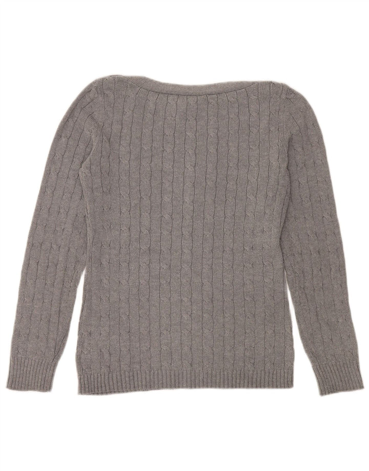 RALPH LAUREN Pull col bateau pour femme UK 14 Gris moyen Coton