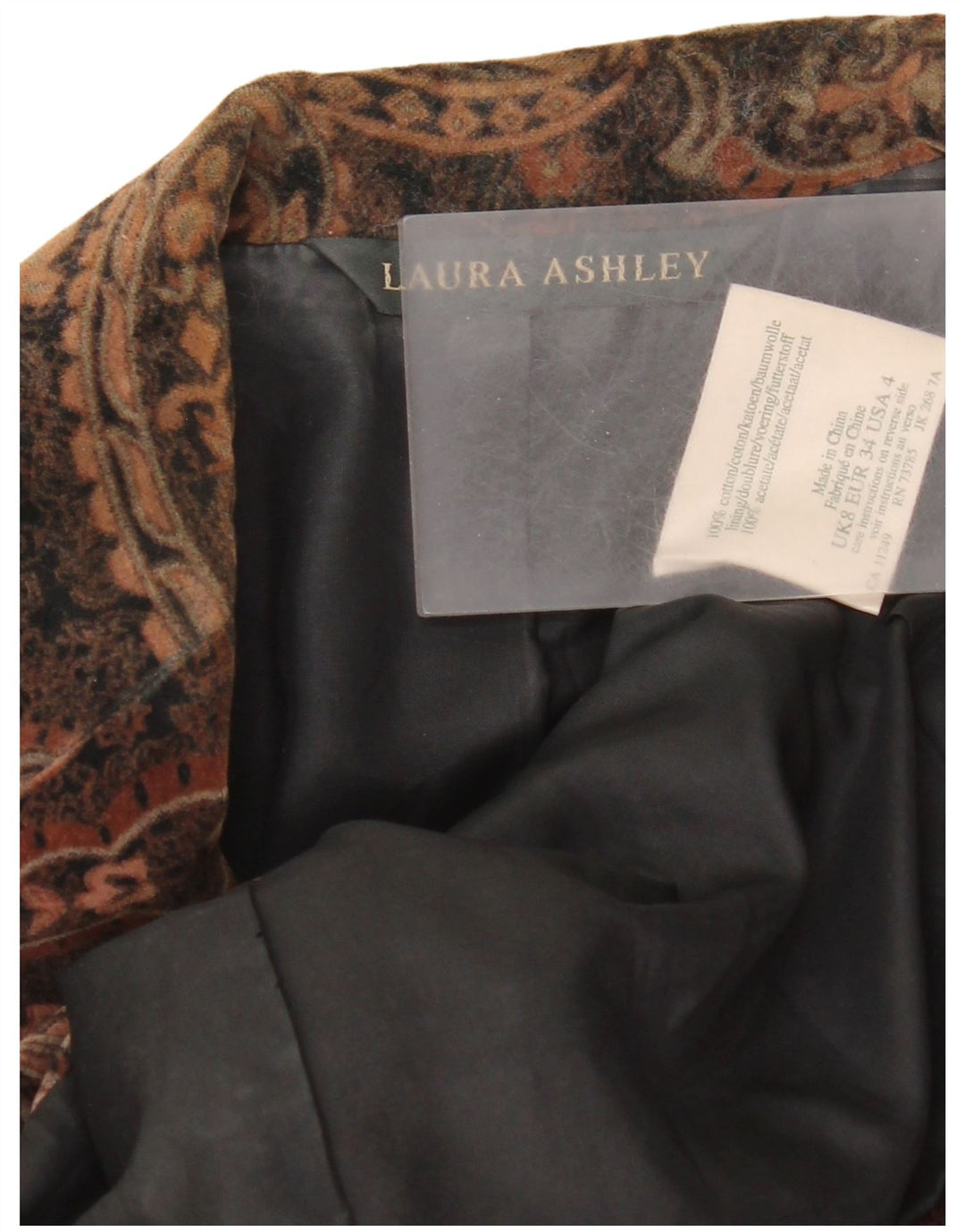 Laura Ashley Veste blazer en velours à 2 boutons pour femme UK 8 Petit motif cachemire marron