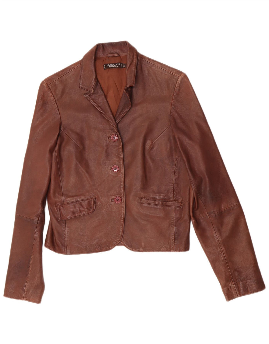 Mason's Veste blazer en cuir à 3 boutons pour femme IT 42 Marron moyen