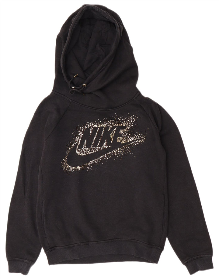 Nike Pull à capuche surdimensionné graphique pour femme UK 10 Petit coton noir