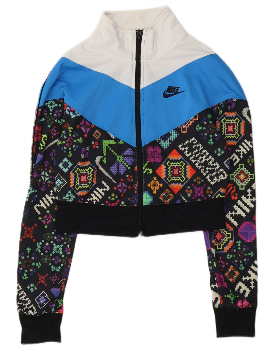 NIKE Femmes Crop Survêtement Top Veste UK 6 XS Multicolore Géométrique