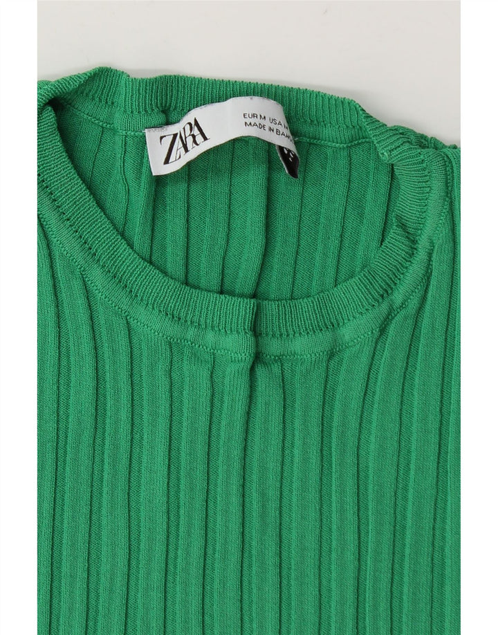 Zara Womens Crop T-Shirt Top UK 12 Vert Moyen