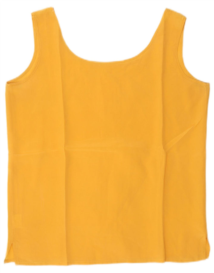 vintage Femmes Sans Manches Crop Top UK 12 Soie Jaune Moyenne