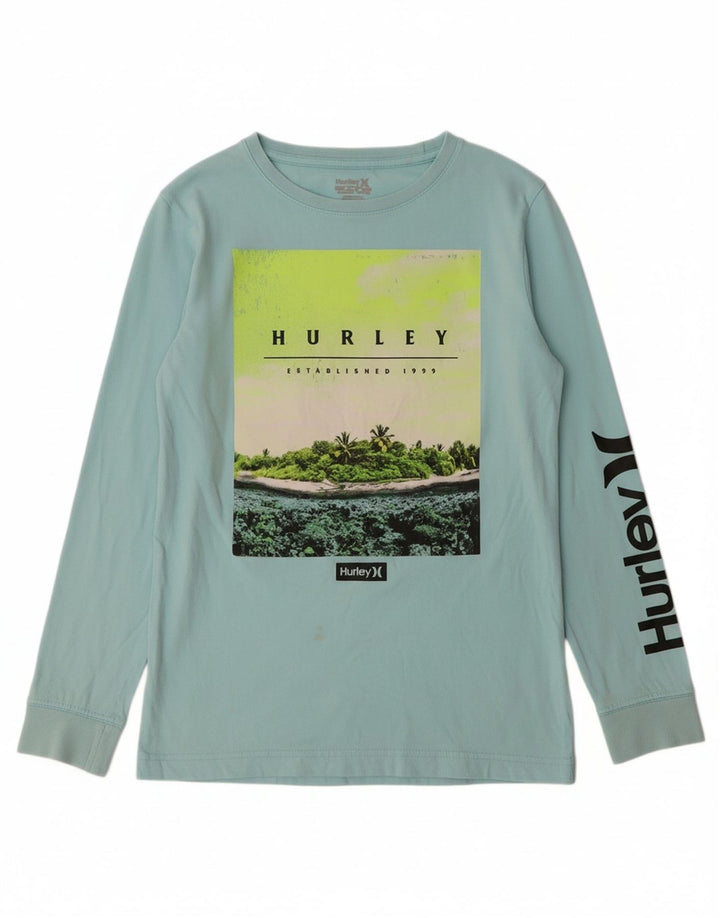 HURLEY Boys Graphic Top Long Sleeve 10-11 Years Medium  Turquoise Cotton