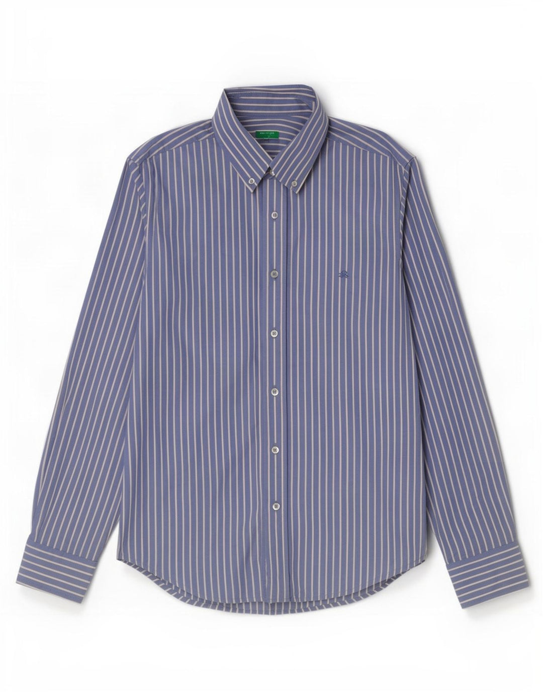 Benetton Chemise Homme Bleu Moyen En Coton À Fines Rayures