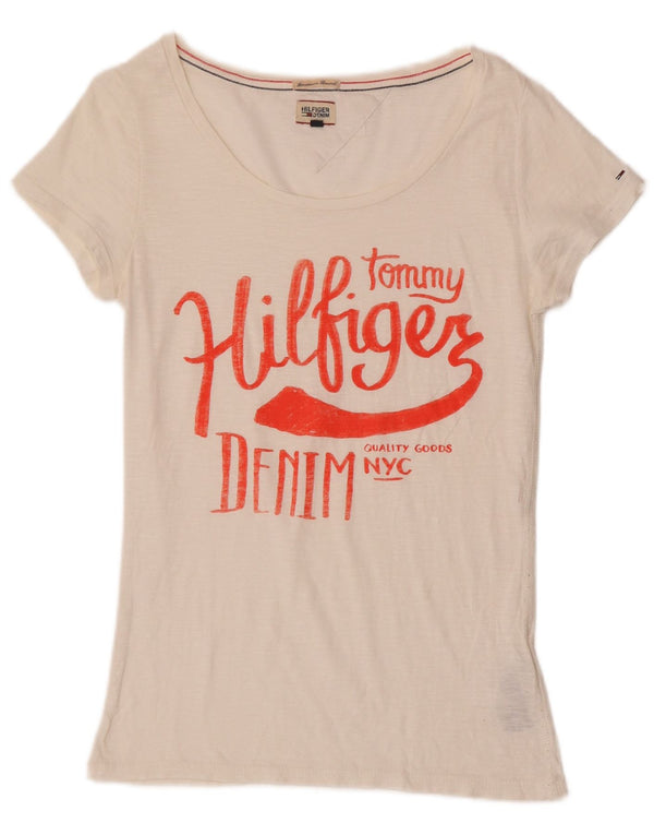 Tommy Hilfiger T-shirt graphique pour femme UK 8 Small Blanc Coton