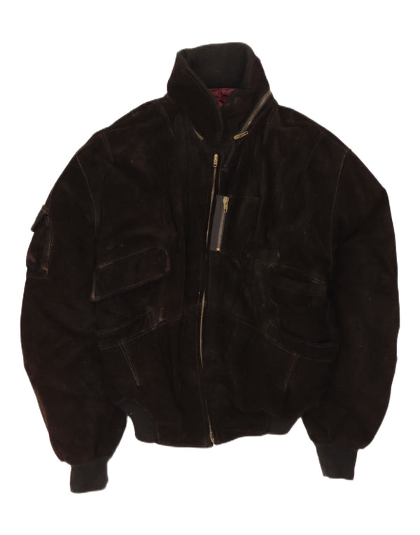 Veste Bomber En Daim Vintage Homme IT 48 Marron Moyen