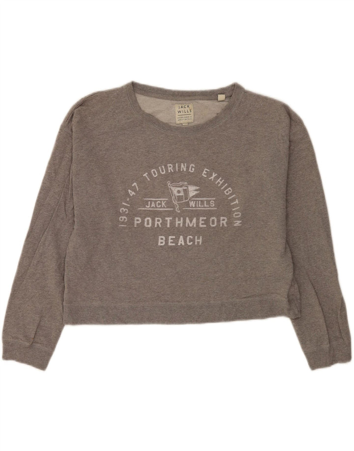 Jack Wills Sweat-shirt court graphique pour femme UK 12 Gris moyen Coton
