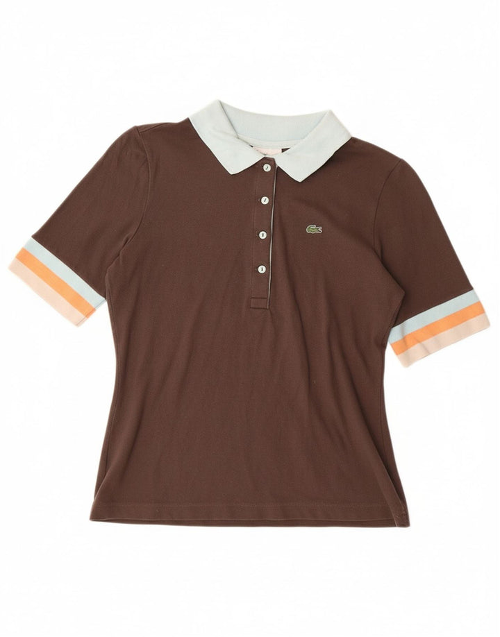 LACOSTE Womens Polo Shirt Size 40 Medium Brown Colourblock Cotton