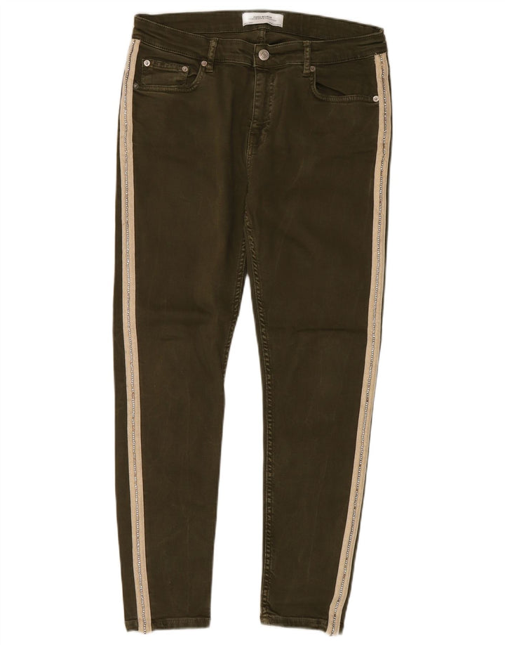 Zara Jean Slim Femme EU 40 Medium W30 L27 Kaki Colorblock