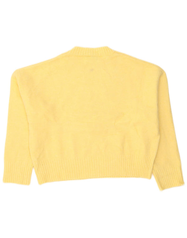 Zara Pull court surdimensionné à col rond pour femme UK 10 Petit Jaune