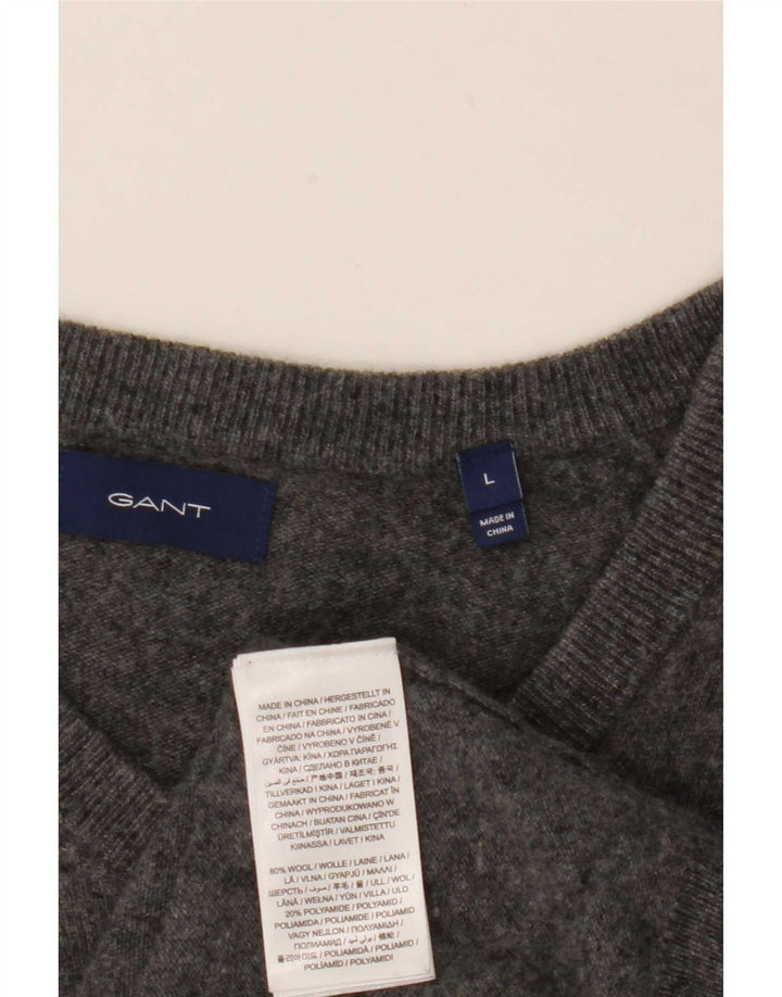 Gant Pull col en V pour femme UK 16 Large Gris Laine