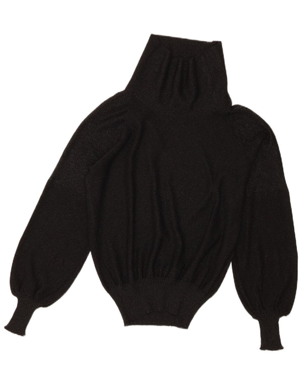 vintage Womens See Through Roll Neck Jumper Sweater IT 48 XL Noir Moucheté