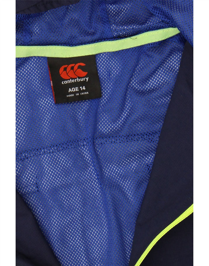 CANTERBURY Boys Hooded Rain Jacket 13-14 Years Blue Vintage Canterbury and Second-Hand Canterbury from Messina Hembry 