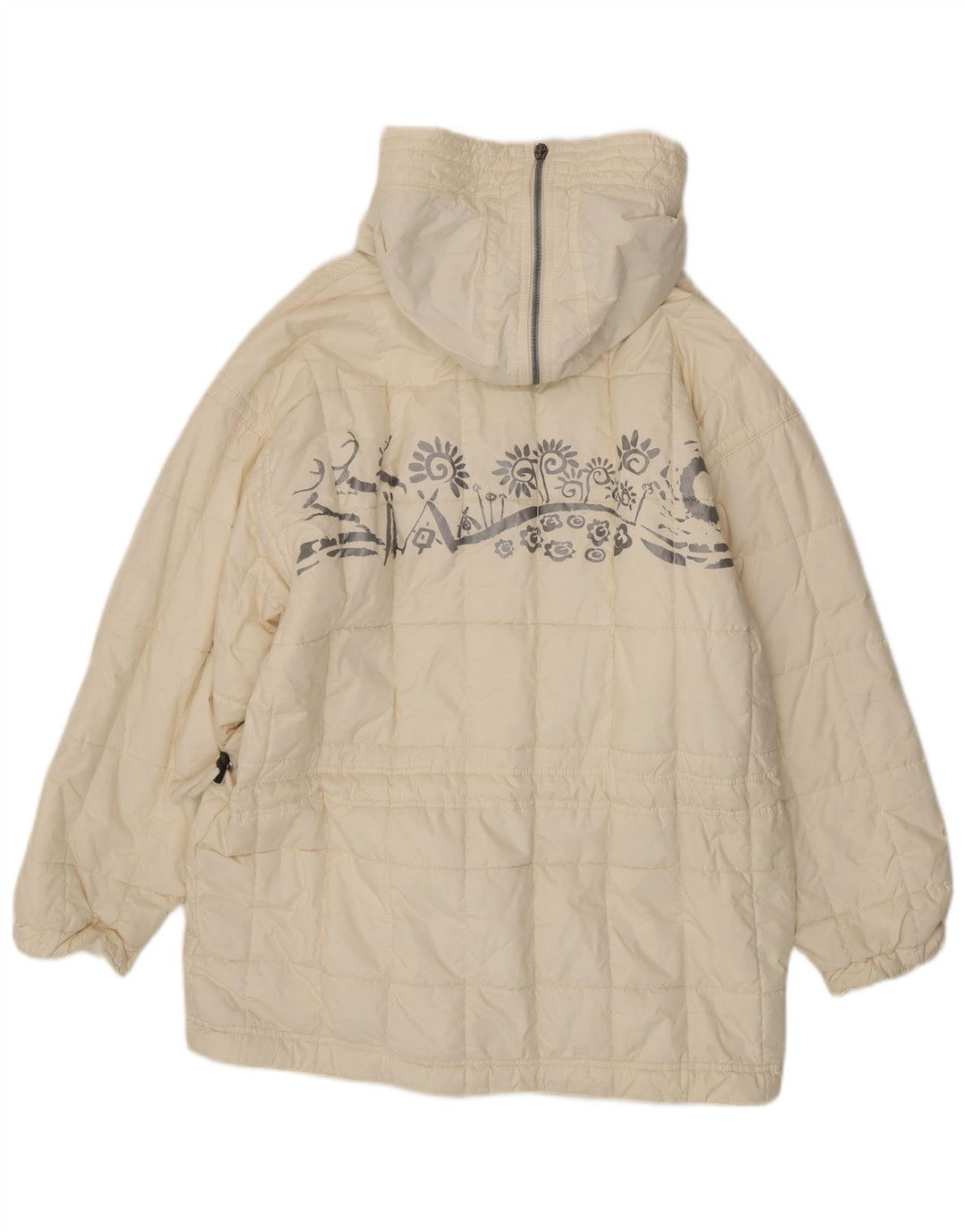 vintage Femme Manteau rembourré surdimensionné UK 10 Petit Blanc Paisley Polyester