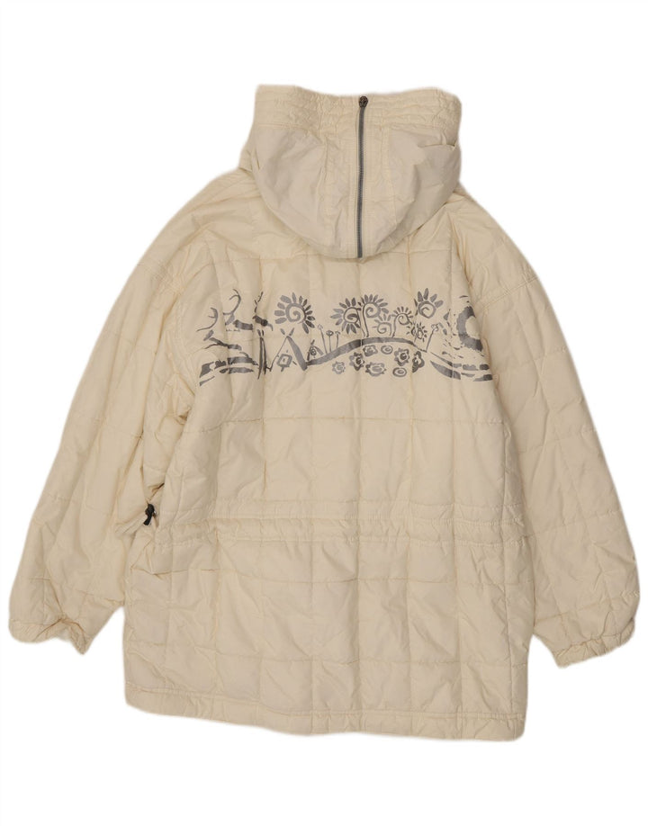 vintage Femme Manteau rembourré surdimensionné UK 10 Petit Blanc Paisley Polyester