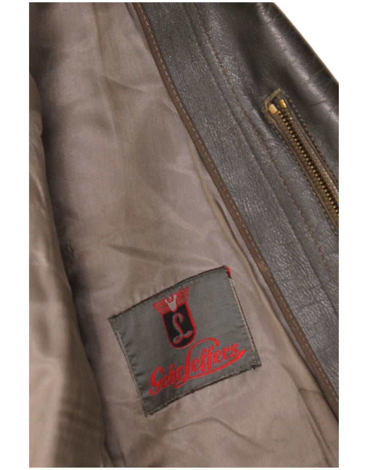 VINTAGE Veste en cuir femme UK 14 Moyen Noir